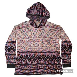 Bua//bua Pullover Sweater Womens Sz XL Multi Color Hoodie Boho Hippie Grunge